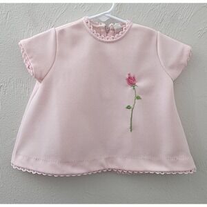 Vintage Carter's Baby Girl Pink Dress Size 12 Months Embroidered Flower Trim Zip